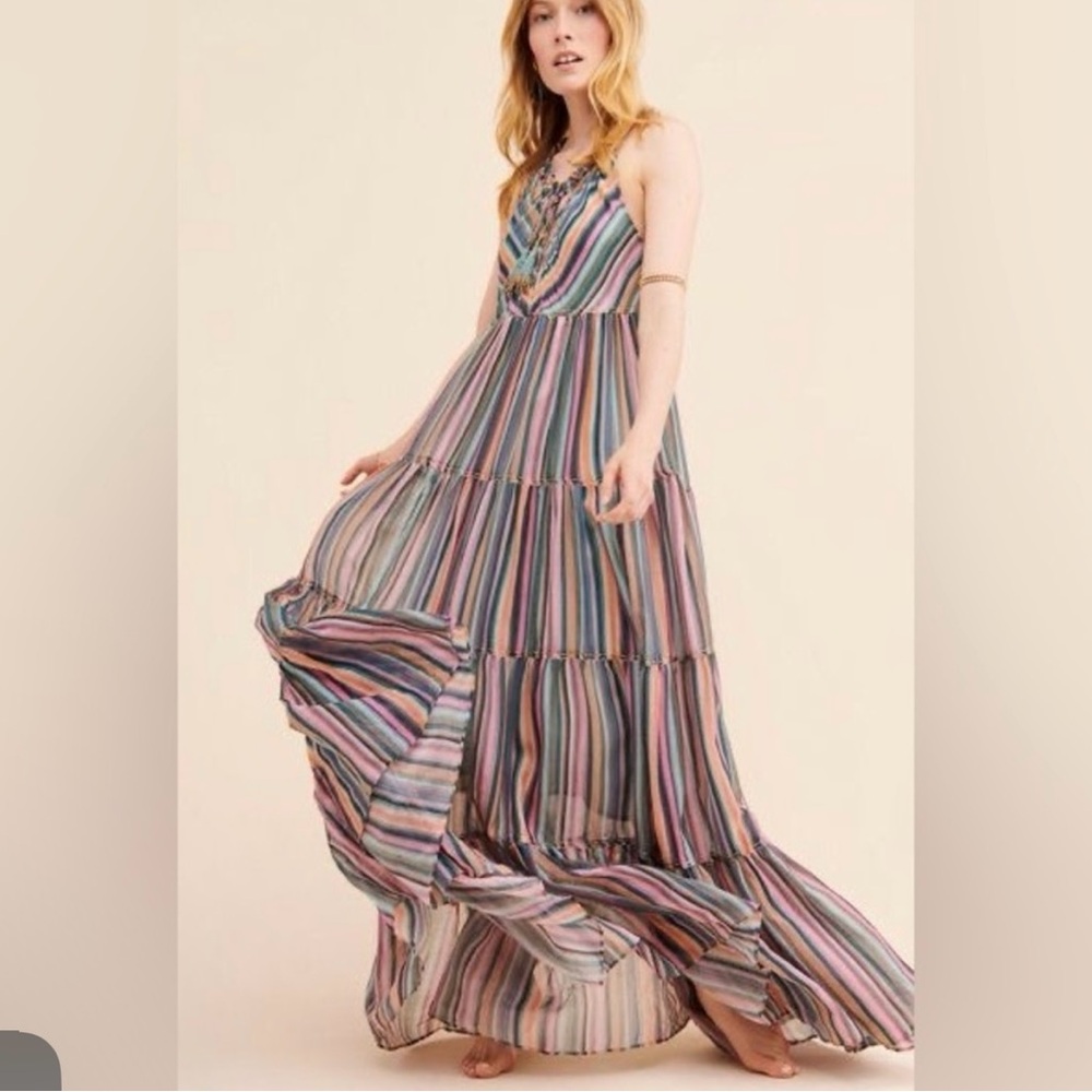 LOVE THE LABEL Tiered Striped Halter Maxi Dress - Like New!